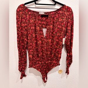 NWT Free People Intimately Floral Red Women's  bodysuit Top. SIZE SMALL